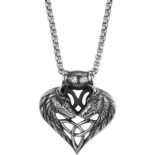 BONISKISS Mens Trendy Necklaces Colar Classic Pendant Heart Pattern Long Suspension Collier Fashion Stainless Steel Mens Chain