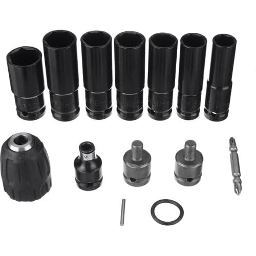 14pcs Electric Impact Wrench Hexs Socket Head Set Kit Drill Chuck Drive Adapter SET for Electric Drill Wrench Screwdrivers