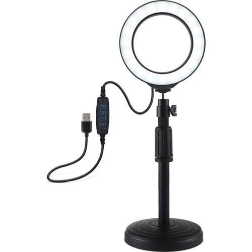 PULUZ Round Base Desktop Mount + 4.6 inch 3 Modes USB Dimmable LED Ring Vlogging Video Light, Adjustable Height: 18cm-28cm