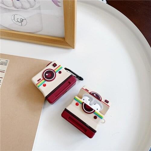NEW Retro Cute Cartoon Camera Shape Wireless Earphone Case with Clip for Airpods 1/2 INS Style Soft Cover for Apple Airpods