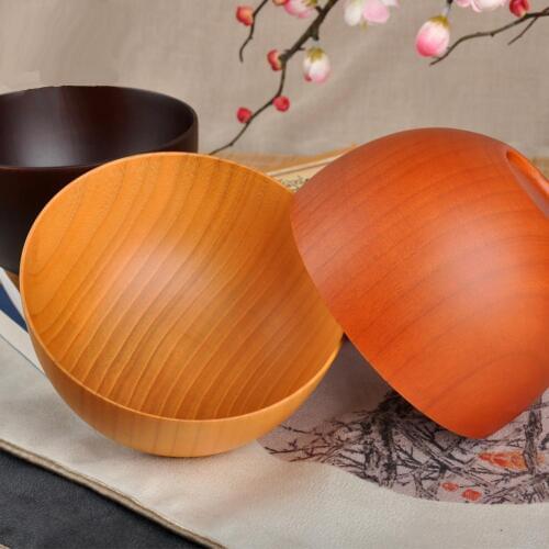 Hot Japanese Style Solid Wood Bowls Eco-Friendly Smooth Coating Wooden Bowl Diameter 11.5cm Rice Soup Bowl Food Storage Containe