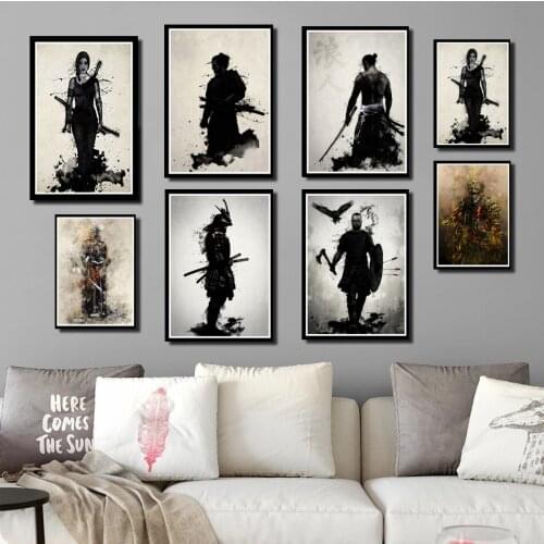 Perfect JL Poster And Prints Hot Armored Samurai Japan Anime Artwork Paintings Wall Pictures Home Decor wall stickers