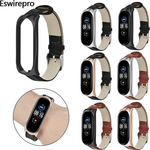 Mi Band 5 Strap Metal Frame Buckle Type Bamboo Pattern Leather Belt Replacement Wristband For Xiaomi Mi Band 5 Ремешок Bracelet