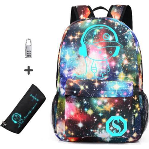 Anti-thief Bags Nightlight Children School Backpack Wich Pencil Case Anime Luminous School Bags For Boy Girl Student Schoolbag