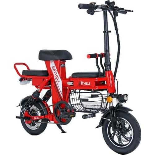 Foldable Electric Bicycle With Three Seats/Basket 2 Wheels Electric Bicycle 12'' 350W 80KM Parent-child Electric Bikes Adults
