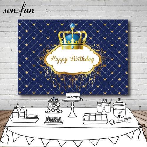Sensfun Royal Blue Gold Crown Photography Backdrop For Boys Baby Shower Happy Birthday Party Backgrounds 7x5ft Vinyl