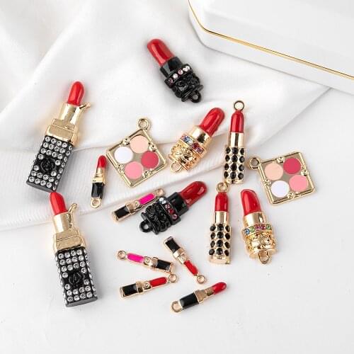 YEYULIN 10PCS Enamel Charms Alloy Mixed Girl Lipstick Lip Makeup Necklace Pendant Bracelet Accessory Jewelry Making