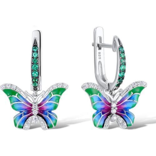 Animal Jewelry Butterfly Drops Earrings Elegant Wild Silver Zircon Pendant Dangle Earrings for Women Bride Wedding Party Gift