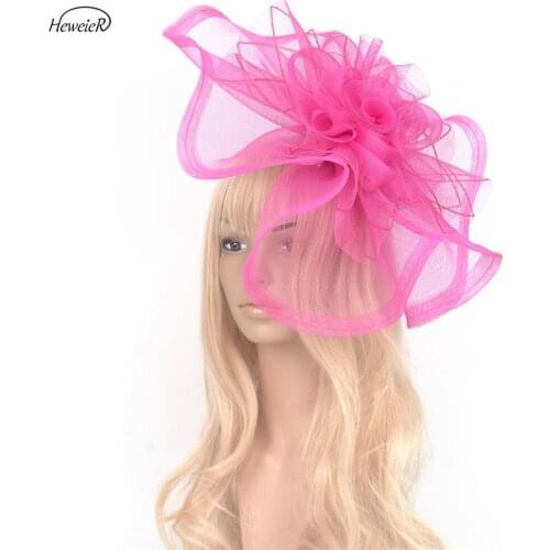 Women Lady Bridal Handmade Large Fascinators Net Mesh Feather Hair Clip Cocktail Ascot Hat Hair Clip Headwear Hairpin Hairpiece