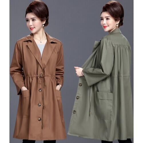 2019 Spring Thin Slim Windbreakers Women Solid Trench Coats Mother Long Overcoat Female Casual Outwear Large Size Loose Coat 5XL