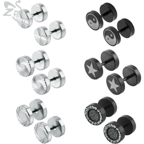 ZS 2 Pcs Stainless Steel Stud Earrings For Women Men Round Shape Earring Black Color Punk Ear Studs Jewelry Clearance Clearance