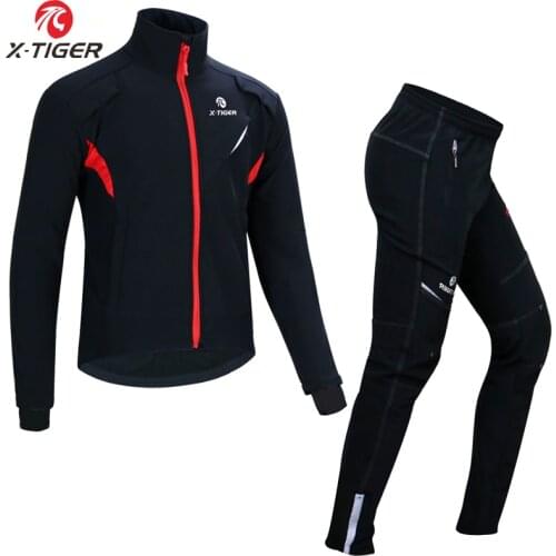 X-TIGER Winter Cycling Jacket Fleece Thermal Windproof MTB Cycling Jerseys Set Bike Coat Reflective Bicycle Clothing Sportswear