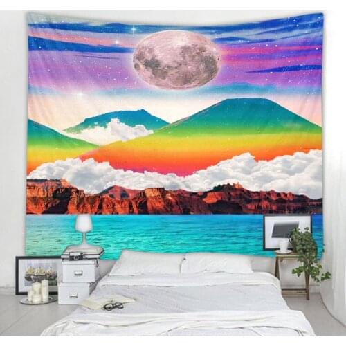 Starry sky psychedelic landscape tapestry art illustration boho style tapestry hippie home decoration tent travel mat yoga mat