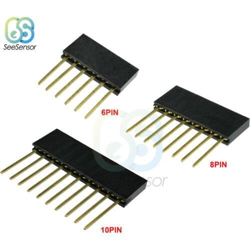 10Pcs 6/8/10 PIN Single Row Straight Female Pin Header 2.54mm Pitch Strip Connector Socket 11mm Pin Length 6p 8p 10p