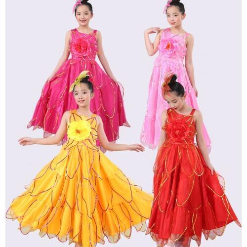 2019 Kids Flamenco Skirts Spanish Flamenco Dance For Girls Spanish Stage Chorus Fancy Dress Festival Costume 100-160cm DL5147