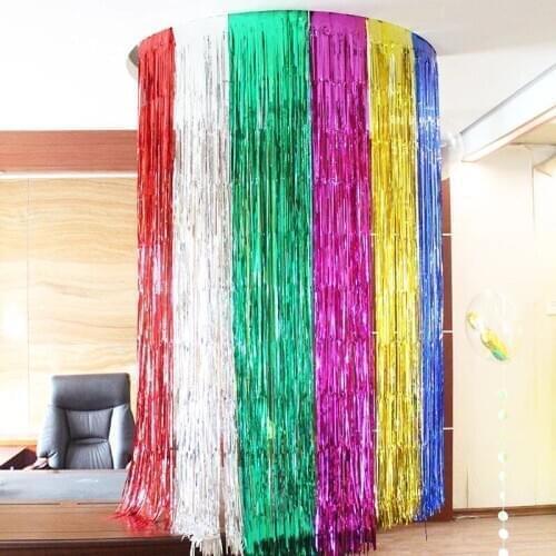 5 Pieces Mirror Gold Silver Height=2m 3m Foil Fringe Tinsel Curtain For Bachelorette Party & Wedding Background Decoration