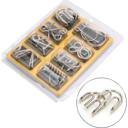 8Pcs/set Metal Wire Puzzle Game IQ Mind Test Brain Teaser Toys for Kids Adults 24BE
