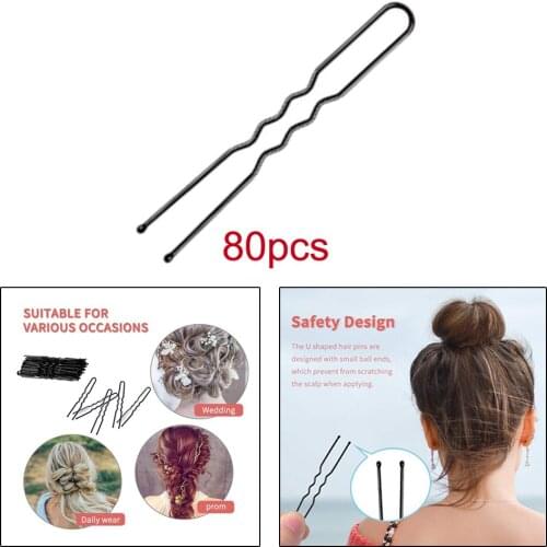 80pcs Hair Grips Curly U-shaped Hair Hair Pin Bun Hairpins Clip 6CM Black