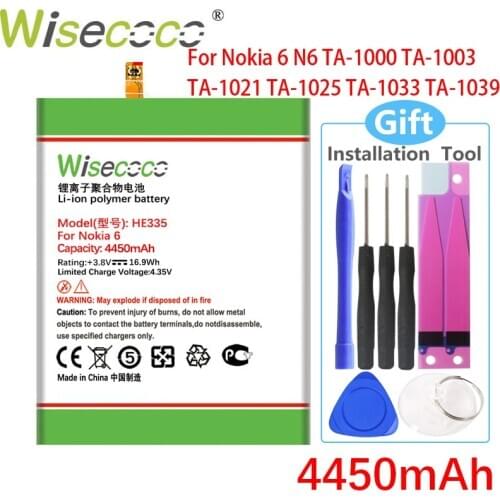 Wisecoco HE335 4300mAh Battery For Nokia 6 Nokia6 N6 TA-1000 TA-1003 TA-1021 TA-1025 TA-1033 Phone Battery Replace