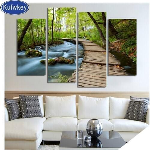 Diamond Painting 4pcs Creek Landscape Full Square/Round nature mosaic diamond Embroidery Cross Stitch 5D Pattern Rhinestone art