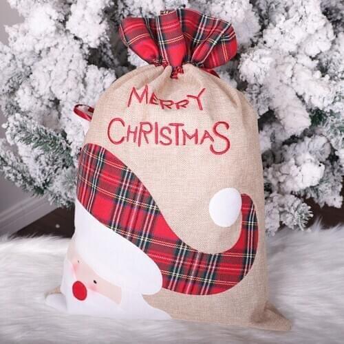 Large Santa Sacks Cute Letter Plaid Print Christmas Drawstring Gift Bags Wedding Party Favors
