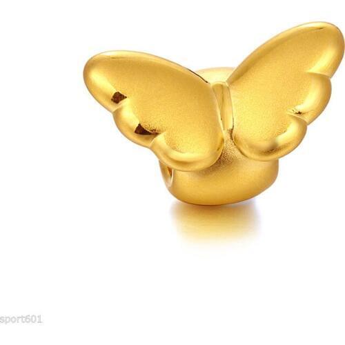 Pure 999 24K Yellow Gold knitted Bracelet / 3D Angel Bead