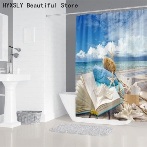 Scenery Series Sea Print Shower Curtain Good Polyester Waterproof Clothes Screen C-hooks Hanging Bathroom Decor Home Textiles