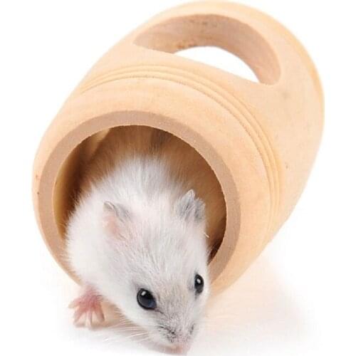 Wooden Hamster House Barrel Pet Toy Three Hole Design Natural Wooden Hamster Toys Rest Play Chew Toy