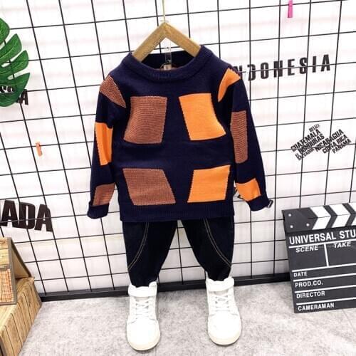 Children Autumn Winter Clothes Baby Boys Cartoon Clothing Sets Cute RKnit sweater + jeans for Baby Boys Girls Kids Clothes