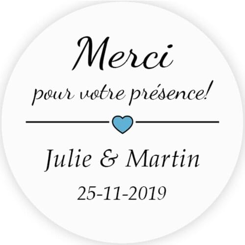 DouxArt 100PCS 4CM Stickers Customized Wedding Merci de votre presence, Marriage Favour Party Communion Label Gift Package Seal