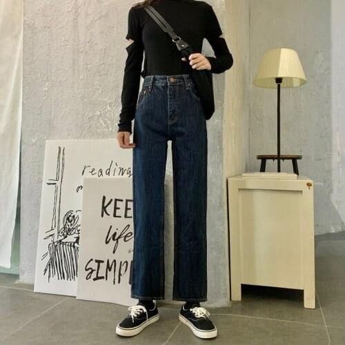 Jeans Women Solid Loose Straight Korean Style Retro All-match Unisex Ulzzang Female Bottom Spring Autumn Streetwear Jean Womens