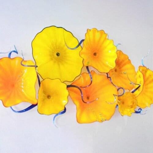 Elegant Flower Plates Wall Art Creative Yellow Color Murano Glass Plates for Hallway Hotel Home Decoration