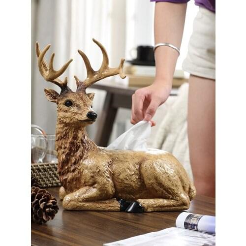 European Fulu paper towel box living room table coffee table American reclining deer sculpture statue paper box