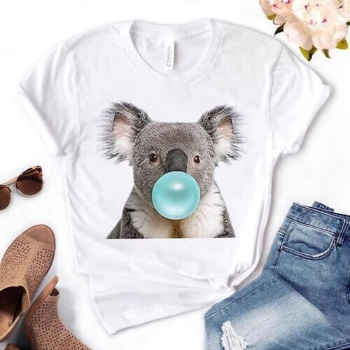 Female T-shirt Koala chewing gum print female t-shirt O-collar casual Harajuku t-shirt to his wife Yong Girl top T-shirt