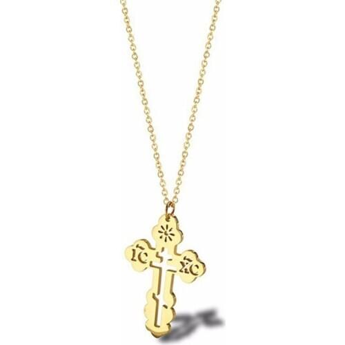 RIR Classic Jewelry Stainless Steel Cross Pendant Necklace Christian Orthodox Church Necklace Russian Religious Necklaces