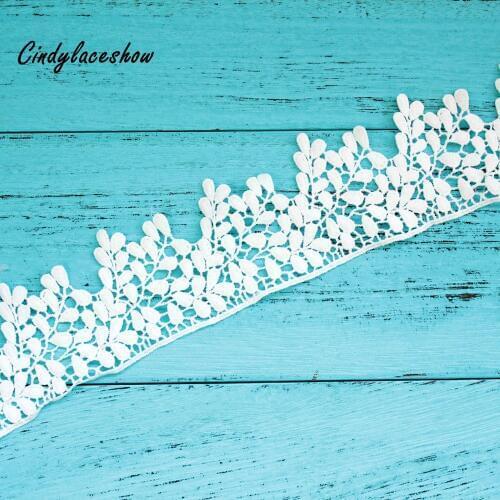 Cindylaceshow 2 Yards Leaves Handicraf Ivory Lace Trim Ribbon Wedding Dress Appliques Lace Fabrics Sewing Accessories DIY Crafts