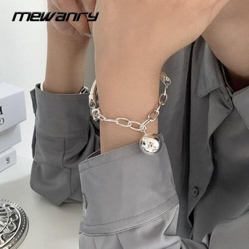 Mewanry 925 Sterling Silver Bracelet for Women New Trend Hip Hop Vintage Creative Round Beads Splicing Chain Party Jewelry Gifts