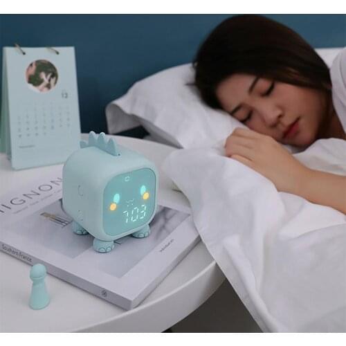 Cute Cartoon Children Bedside Function Multi-clock Dinosaur Alarm Clock Table Lamp with Voice Control Night Light Thermometer