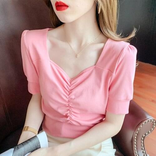 Fashion Sexy Crop Tops Women Casual Short Sleeve Cotton Pullover Tees Summer Slim Streetwear Short T-shirt Woman 2021 y2k top