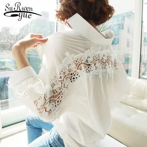 Fashion womens tops and blouses 2021 backless sexy Hollow Out Lace Blouse Shirt Ladies solid White office blouse women 1310 40
