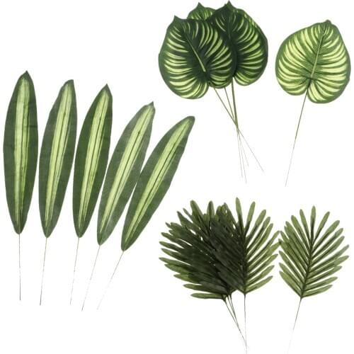 Pack of 5pcs Tropical Foliage Large Green Leaf Leaves, for Home Garden Decoration