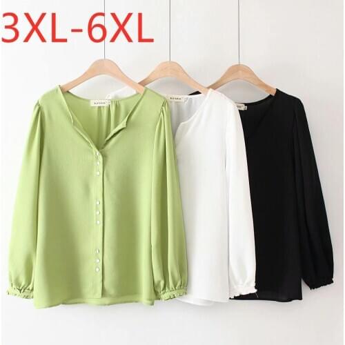 New ladies autumn winter plus size tops for women large blouse long sleeve loose button V neck chiffon shirt 3XL 4XL 5XL 6XL