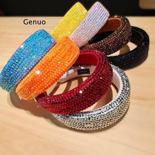 Girls Jelly Color Fashion Headdress Wide Side Sponge Hair Accessories Women Hairbands Headband Full Rhinestone Hair Hoop Bezel