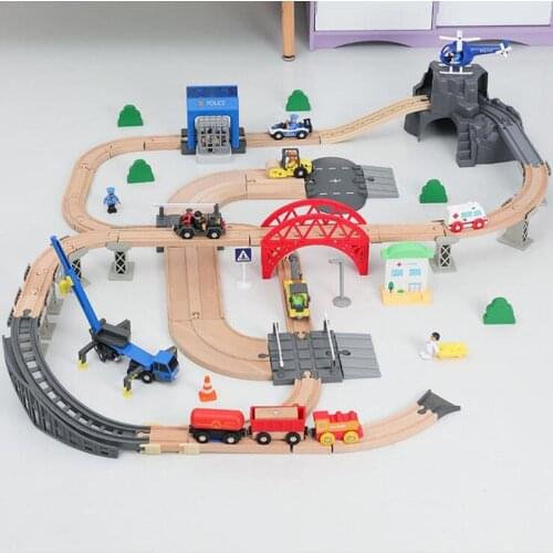 Police Station Wooden Track Set Train Railway Bridge Accessories Compatible Wood Thomas Train Track Car Toys For Children