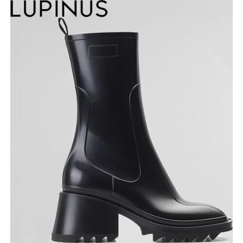 LUPINUS Luxury Brand British Style Black Cool Short Boots Chunky Platform Pu Leather Knee High Boots Boots Side Zipper Women