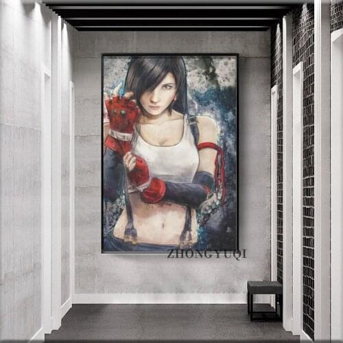 Tifa Lockhart FF7 Portrait canvas prints Abstract Poster Painting Decorative Picture Modern Nordic Style Living Room Décor