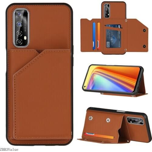 Skin Feeling PU Leather Card Slots Stand Shockproof Phone Case for OPPO Realme 5 6 7 C11 C15 A11 A11X A52 A72 A92 A53 Back Case