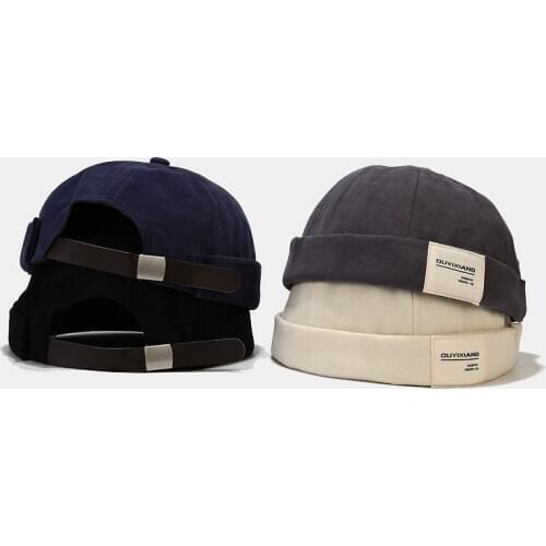 Adjustable Vintage Brimless Hat Mens Retro Skull cap Docker Sailor Cap Biker Beanie Retro Sun Hats Vintage Unisex Harajuku