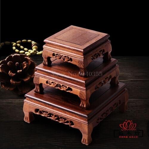 Mahogany carving crafts Buddha statue base chicken wings wooden rectangular vase odd stone base solid wood support