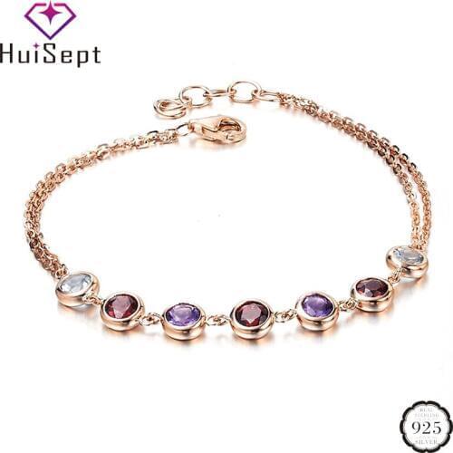 HuiSept Luxury Silver 925 Bracelet Jewelry for Women Round Shape Topaz Gemstone Ornaments Gift Wedding Party Wholesale Bracelets